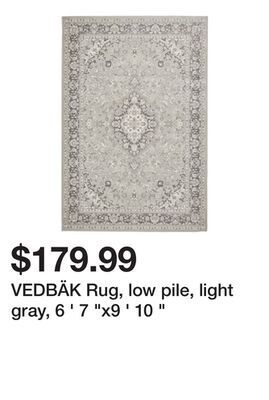 Ikea Vedbäk rug, low pile, light gray, 6 ' 7 x9 ' 10 offer