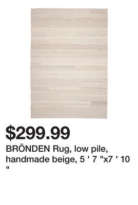 Ikea Brönden rug, low pile, handmade beige, 5 ' 7 x7 ' 10 offer