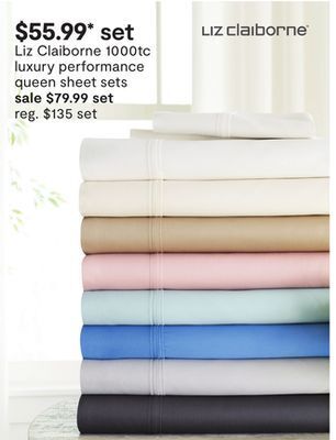 JC Penney Liz claiborne 1000tc luxury performance queen sheet sets offer