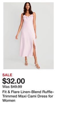 Old Navy Fit & flare linen-blend ruffle-trimmed maxi cami dress for women offer