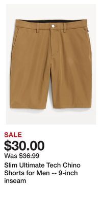 Old Navy Slim ultimate tech chino shorts for men -- 9-inch inseam offer