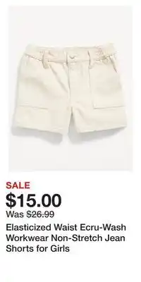 Old Navy Elasticized waist ecru-wash workwear non-stretch jean shorts for girls offer