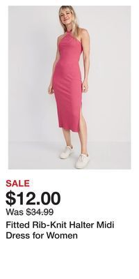 Old Navy Fitted rib-knit halter midi dress for women offer