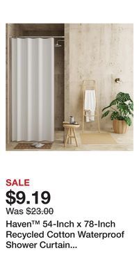 Bed Bath & Beyond Haven™ 54-inch x 78-inch recycled cotton waterproof shower curtain liner in white offer