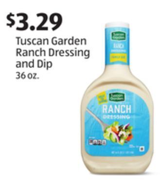 Aldi Tuscan garden ranch dressing and dip offer