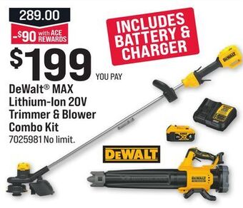 Ace Hardware Dewalt® max lithium-ion 20v trimmer & blower combo kit offer