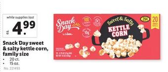 Lidl Snack day sweet & salty kettle corn, family size offer