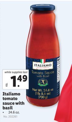Lidl Italiamo tomato sauce with basil offer