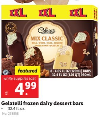 Lidl Gelatelli frozen dairy dessert bars offer