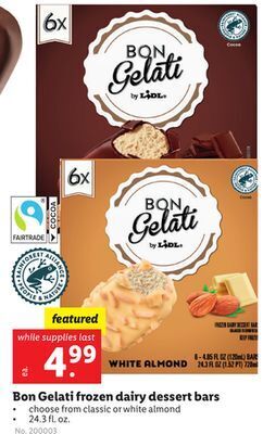 Lidl Bon gelati frozen dairy dessert bars offer