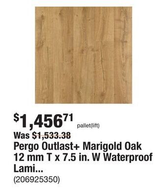 The Home Depot Pergo outlast+ marigold oak 12 mm t x 7.5 in. w waterproof laminate wood flooring (549.6 sqft/pallet) offer