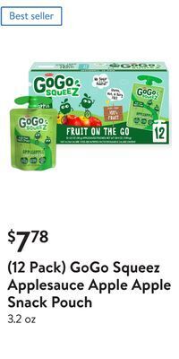 Walmart (12 pack) gogo squeez applesauce apple apple snack pouch offer