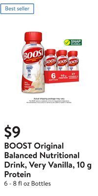 Walmart Boost original balanced nutritional drink, very vanilla, 10 g protein offer