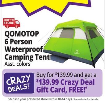 Ocean State Job Lot Qomotop 6-person waterproof camping tents offer