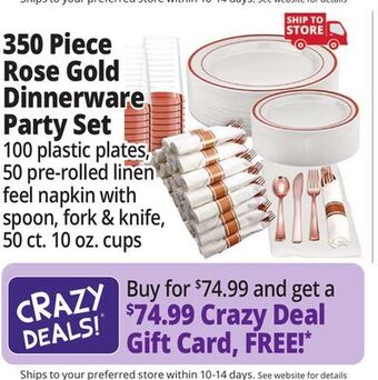 Ocean State Job Lot Prestee 350 piece dinnerware party set for 50 guests, rose gold offer