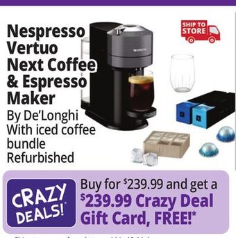 Ocean State Job Lot Nespresso vertuo next coffee and espresso maker by de'longhi with iced coffee bundle (certified refurbished) offer