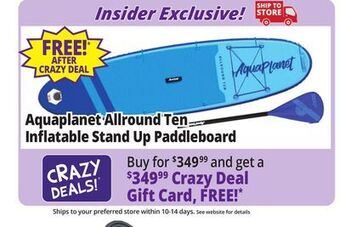 Ocean State Job Lot Aquaplanet 10' allround ten inflatable stand up paddleboard offer