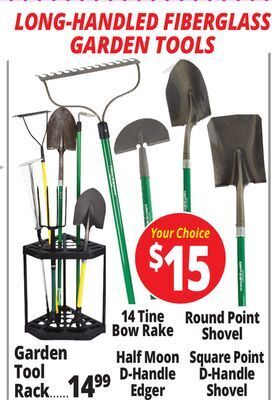 Ocean State Job Lot Long-handled fiberglass garden tools offer