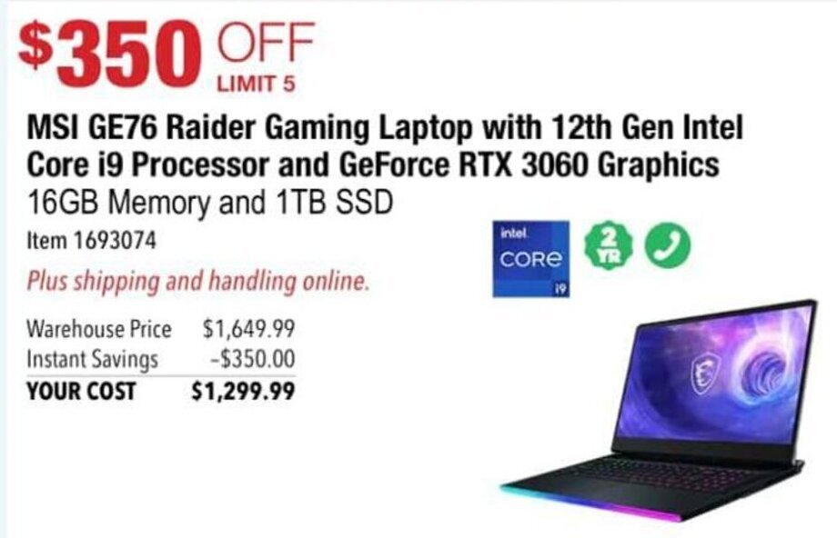 MSI GE76 Raider Gaming Laptop with 12th Gen Intel Core i9 Processor and
