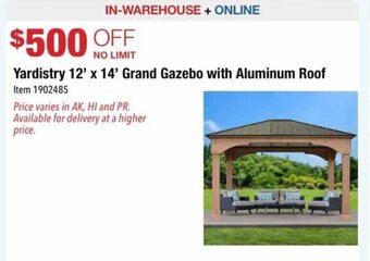 Costco Yardistry 12' x 14' Grand Gazebo with Aluminum Roof offer