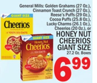 C Town Honey nut cheerios giant size 27.2 oz. boxes offer