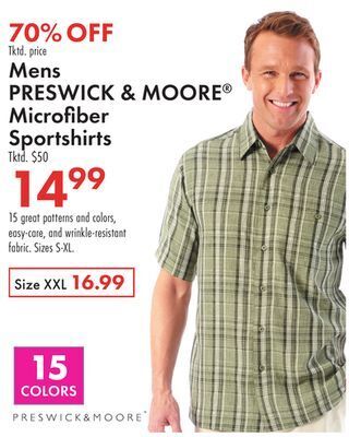 Boscov's Mens preswick & moore® microfiber sportshirts offer
