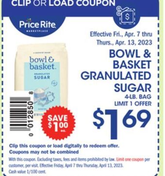 Price Rite Bowl & basket granulated sugar offer