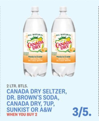 Kings Food Markets Canada dry seltzer, dr. brown's soda, canada dry, 7up, sunkist or a&w offer