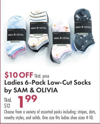 Boscov's Ladies 6-pack low-cut socks by sam & olivia offer