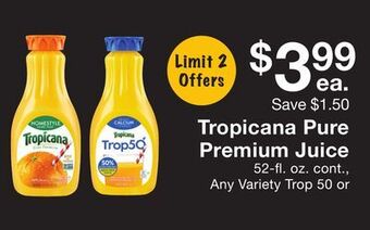 Fairway Store Market Tropicana pure premium juice offer