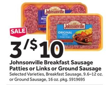 Stop&Shop Johnsonville breakfast sausage patties or links or ground sausage offer