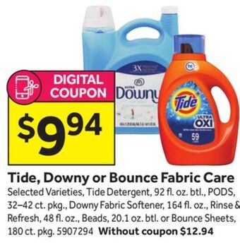 Stop&Shop Tide, downy or bounce fabric care offer