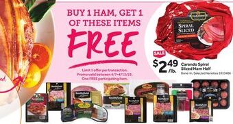 Stop&Shop Carando spiral sliced ham half offer