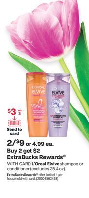 CVS L'oreal elvive shampoo or conditioner offer