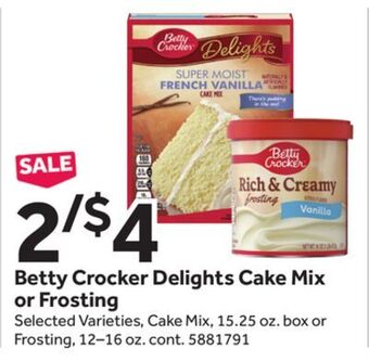 Stop&Shop Betty crocker delights cake mix or frosting offer