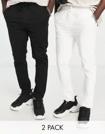 ASOS Asos design 2 pack skinny chinos with elasticated waist in black and white save offer