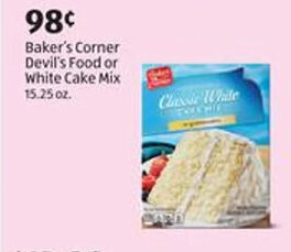 Aldi Baker's Corner Devil's Food or White Cake Mix 15.25 oz offer
