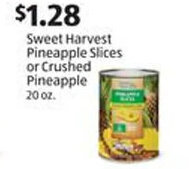 Aldi Sweet Harvest Pineapple Slices or Crushed Pineapple 20 oz offer