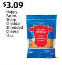 Aldi Happy Farms Sharp Cheddar Shredded Cheese 12 oz offer
