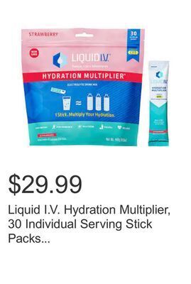 Costco Liquid i.v. hydration multiplier, 30 individual serving stick packs in resealable pouch offer
