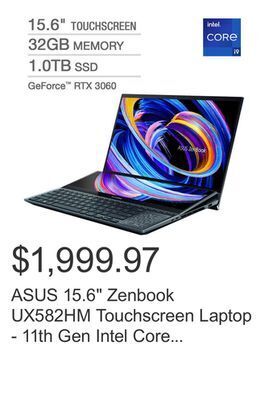Costco Asus 15.6 zenbook ux582hm touchscreen laptop - 11th gen intel core i9-11900h - geforce rtx 3060 - windows 11 professional - c offer