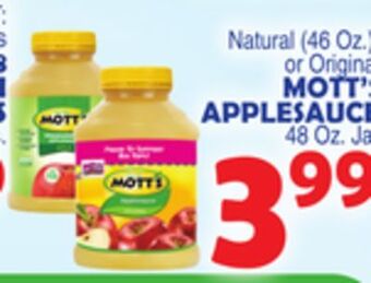 Bravo Supermarkets Mott's applesauce 48 oz jar offer