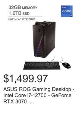 Costco Asus rog gaming desktop - intel core i7-12700 - geforce rtx 3070 - windows 11 offer