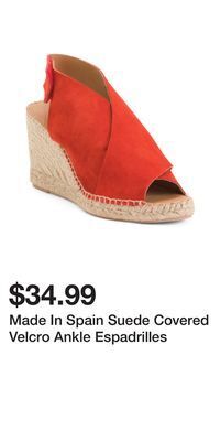 TJ Maxx Made in spain suede covered velcro ankle espadrilles offer