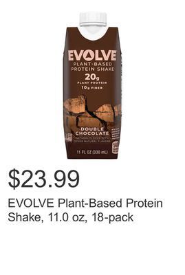Costco Evolve plant-based protein shake, 11.0 oz, 18-pack offer