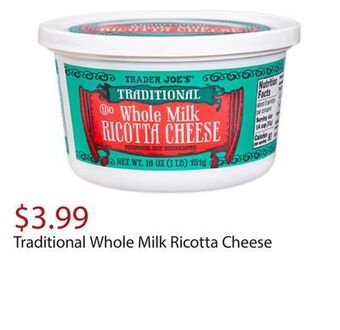 Trader Joe's Traditional whole milk ricotta cheese offer