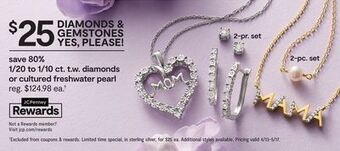 JC Penney 1/20 to 1/10 ct. t.w. diamonds or cultured freshwater pearl offer