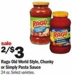 Meijer Ragu Old Wold Style, Chunky Or Simply Pasta Sauce 24 oz offer