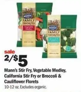 Meijer Mann's Stir Fry,Vegetable Medley, California Stir Fry Or Broccoli & Cauliflower Florets 10-12 oz offer