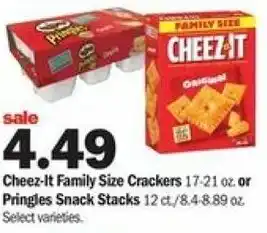 Meijer Cheez-It Family Size Crackers Or Pringles Snack Stacks offer